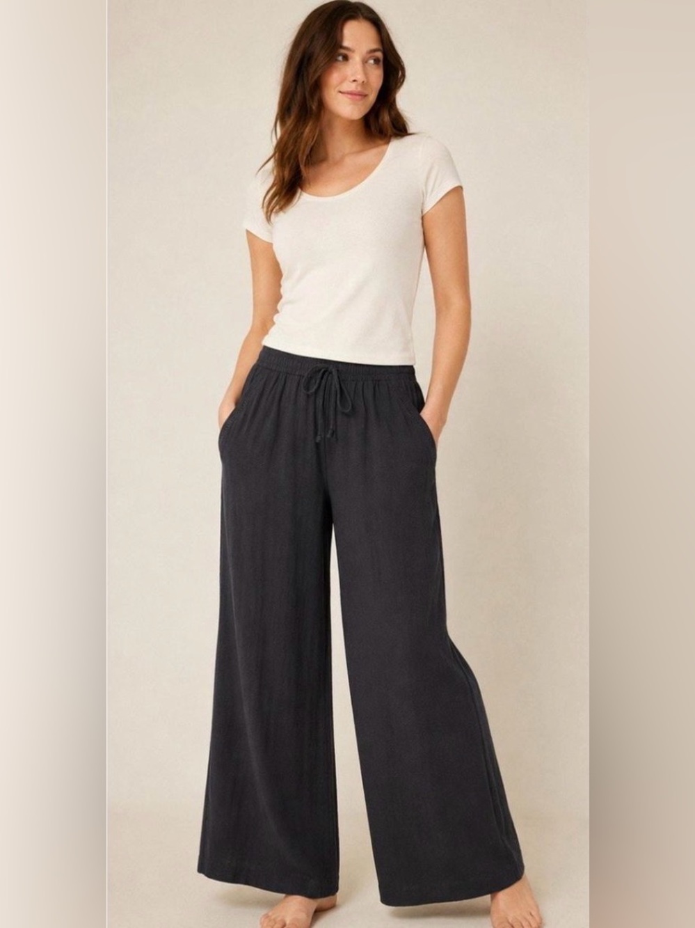 Briggs Wide-Leg Pull-On Linen Blend Pants in Black XL